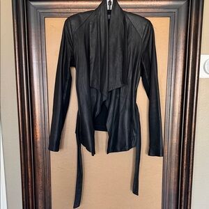 Vince Black Leather Women's Jacket with Drape Collar and Knit Back